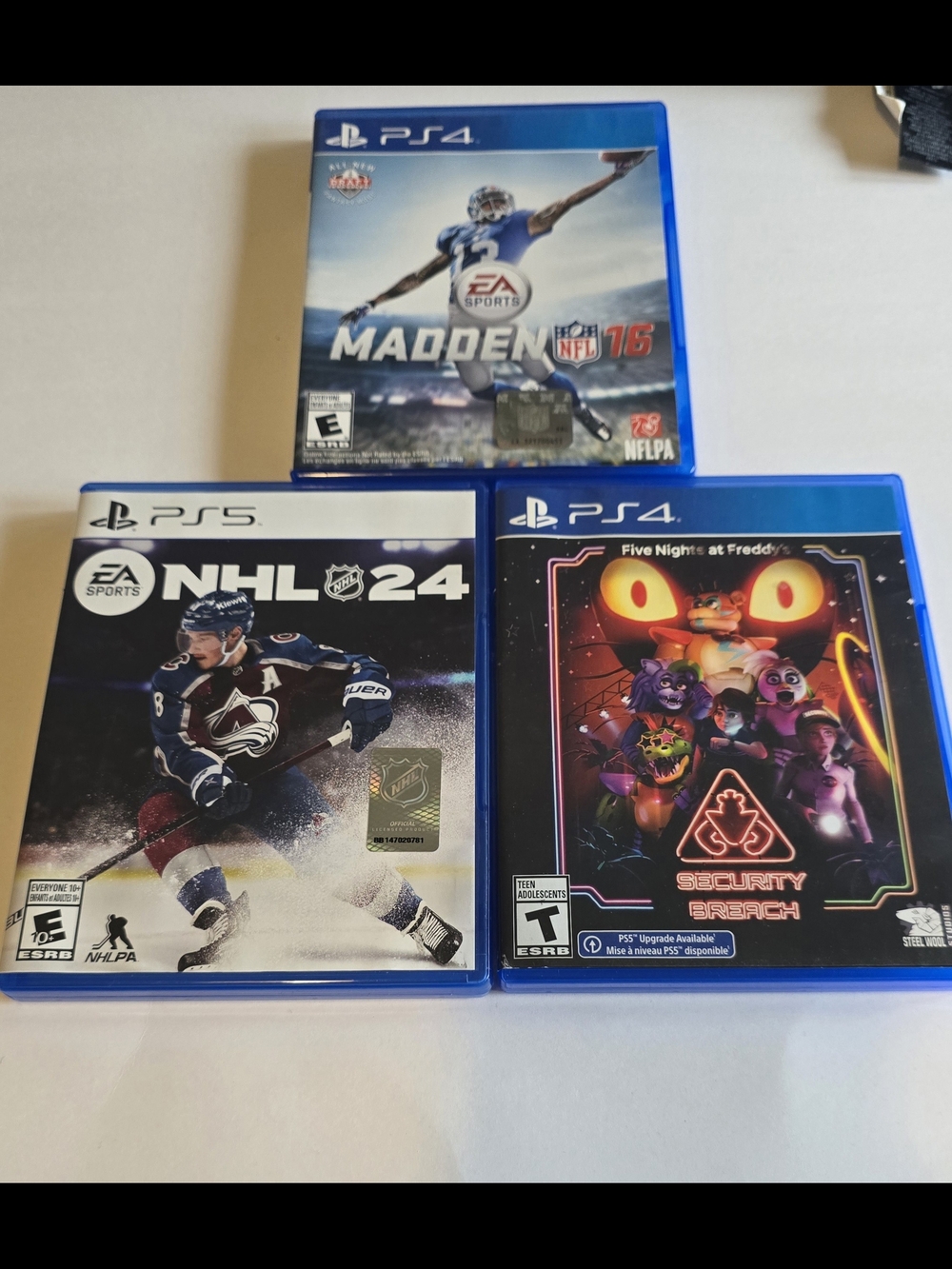 Sony PS5 NHL 24 And PS4 MADDEN 16 AND PS4 Five Nights At Freddy Security Breech